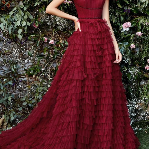 Burgundy Ruffle Royale Gown main image 1